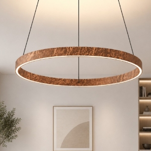 Lampadario moderno anello 80 cm foglia rame led 76w cct 3000k 4000k per sala da pranzo