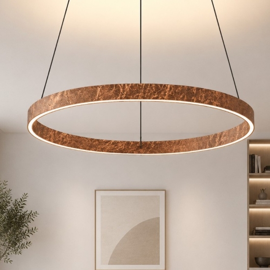 Lampadario moderno anello 80 cm foglia rame led 76w cct 3000k 4000k per sala da pranzo