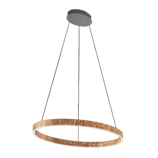 Lampadario moderno anello 80 cm foglia rame led 76w cct 3000k 4000k per sala da pranzo