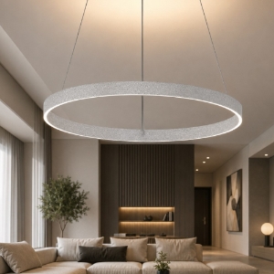 Lampadario moderno anello 80 cm grigio perla led 76w cct 3000k 4000k per soggiorno