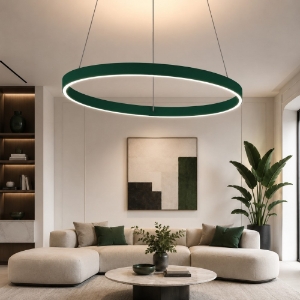 Lampadario moderno anello 80 cm verde bosco led 76w cct 3000k 4000k per soggiorno