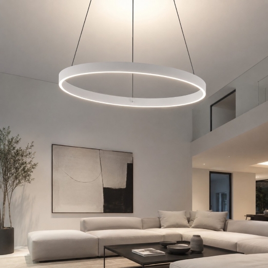 Lampadario a sospensione moderno anello 80 cm bianco led 76w cct 3000k 4000k per soggiorno