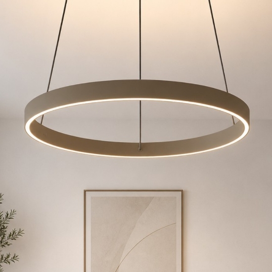 Lampadario sospensione moderna anello 80 cm sabbia bagnata led 76w cct 3000k 4000k per soggiorno