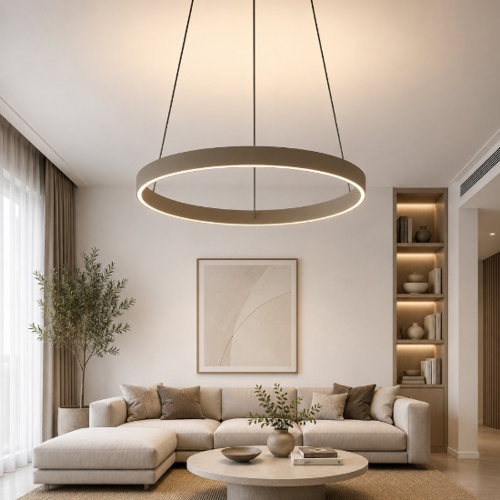 Lampadario sospensione moderna anello 80 cm sabbia bagnata led 76w cct 3000k 4000k per soggiorno