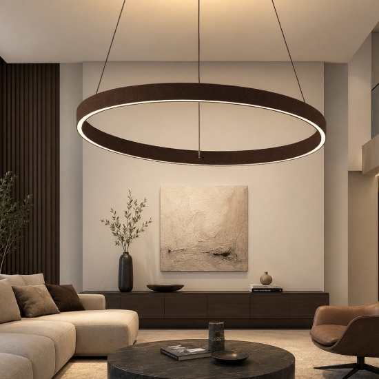 Lampadario moderno ruggine anello 80 cm led 76w cct 3000k 4000k per soggiorno