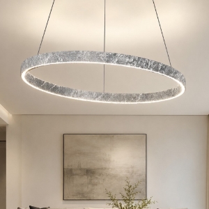 Lampadario foglia argento anello 80 cm biemissione led 76w cct 3000k 4000k dimmerabile per soggiorno