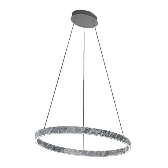 Lampadario foglia argento anello 80 cm biemissione led 76w cct 3000k 4000k dimmerabile per soggiorno