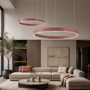 Lampadario a sospensione moderno 2 anelli 40-60 cm oro rosato led 95w cct 3000k 4000k