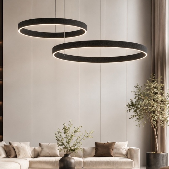 Lampadario a sospensione moderno doppio anello 40-60 cm antracite led 95w cct 3000k 4000k