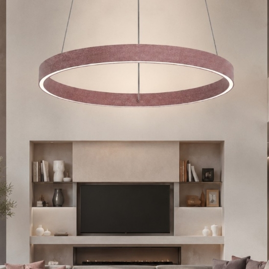 Lampadario moderno sospensione oro rosato anello 40 cm led 36w cct 3000k 4000k per soggiorno