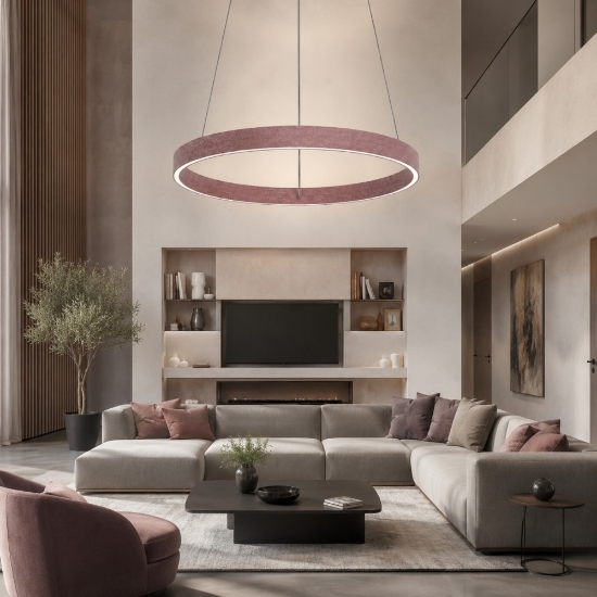 Lampadario moderno sospensione oro rosato anello 40 cm led 36w cct 3000k 4000k per soggiorno