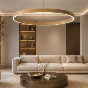 Lampadario moderno oro opaco anello 802 cm led 76w cct 3000k 4000k per soggiorno