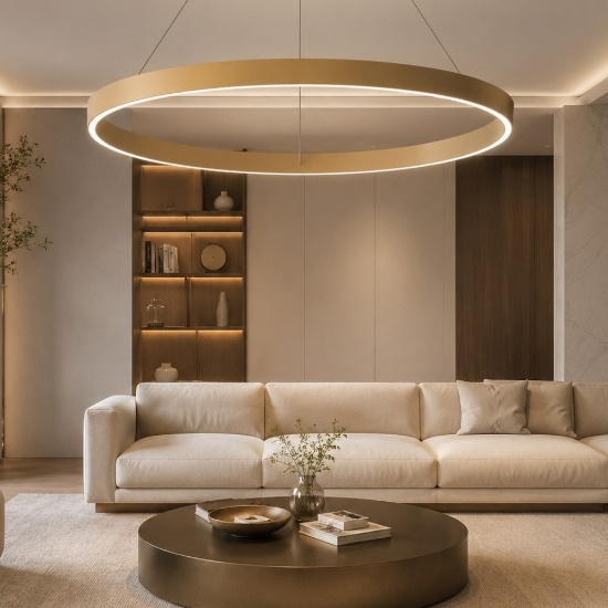 Lampadario moderno oro opaco anello 802 cm led 76w cct 3000k 4000k per soggiorno