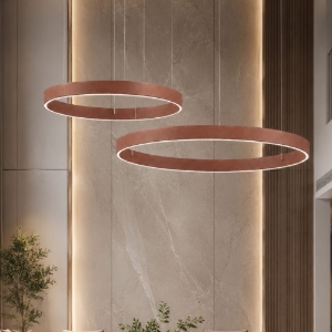 Lampadario a sospensione moderno rame opaco 2 anelli 40-60 cm  led 95w cct 3000k 4000k