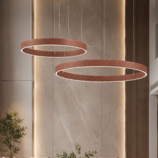 Lampadario a sospensione moderno rame opaco 2 anelli 40-60 cm  led 95w cct 3000k 4000k