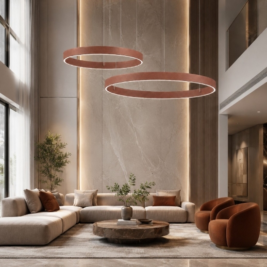 Lampadario a sospensione moderno rame opaco 2 anelli 40-60 cm  led 95w cct 3000k 4000k