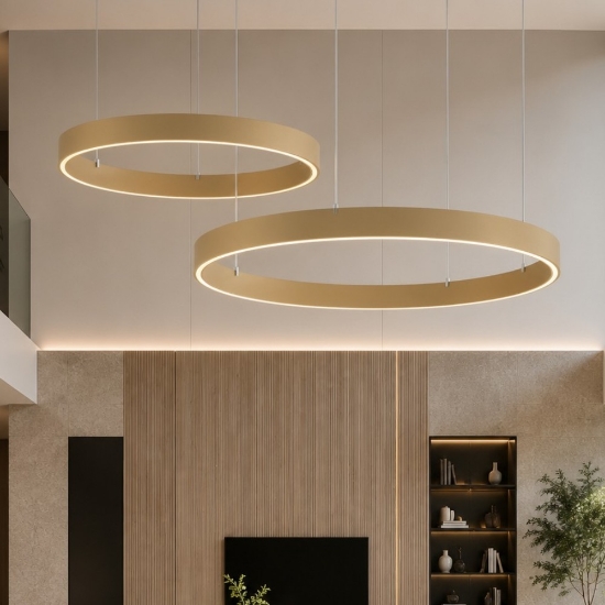 Lampadario moderno 2 anelli oro opaco 40-60 cm led 95w cct 3000k 4000k per salotto