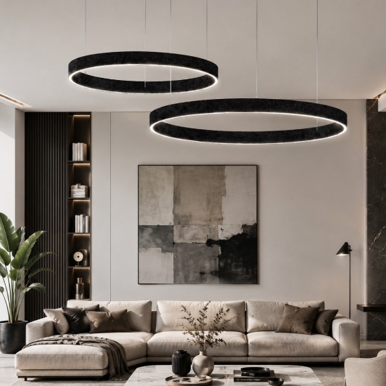 Lampadario a sospensioni nero anelli 40-60 cm led 95w cct 3000k 4000k per soggiorno