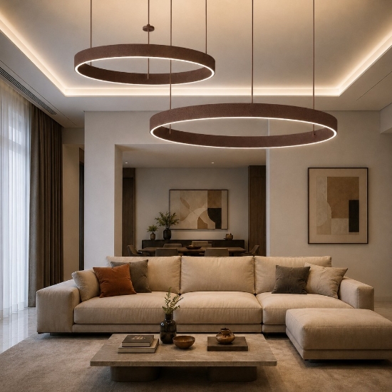 Lampadario a sospensione moderno ruggine anelli 40-60 cm led 95w cct 3000k 4000k per soggiorno