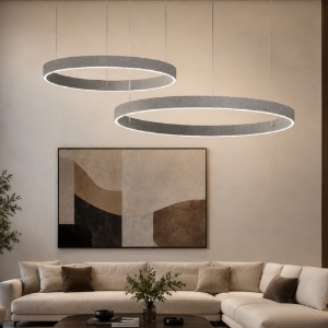 Lampadario a sospensione moderno grigio perla 2 anelli 40-60 cm led 95w cct 3000k 4000k