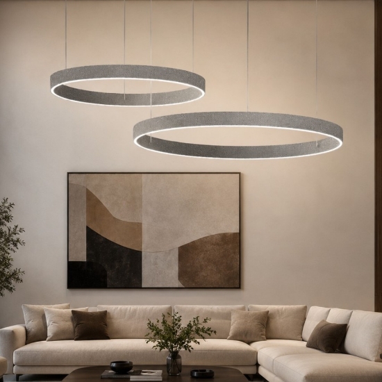 Lampadario a sospensione moderno grigio perla 2 anelli 40-60 cm led 95w cct 3000k 4000k