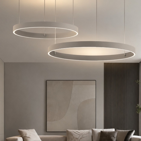 Lampadario moderno tortora anelli 40-60 cm led 95w cct 3000k 4000k per soggiorno