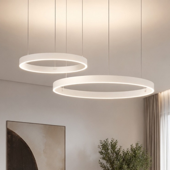Lampadario a sospensione moderno 2 anelli 40-60 cm bianco led 95w cct 3000k 4000k
