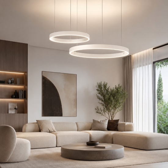 Lampadario a sospensione moderno 2 anelli 40-60 cm bianco led 95w cct 3000k 4000k