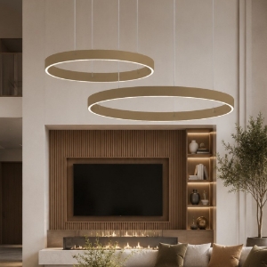 Lampadario a sospensione moderno 2 anelli 40-60 cm sabbia led 95w cct 3000k 4000k