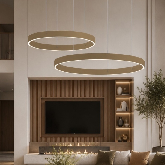 Lampadario a sospensione moderno 2 anelli 40-60 cm sabbia led 95w cct 3000k 4000k