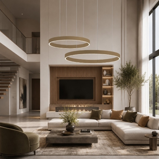 Lampadario a sospensione moderno 2 anelli 40-60 cm sabbia led 95w cct 3000k 4000k