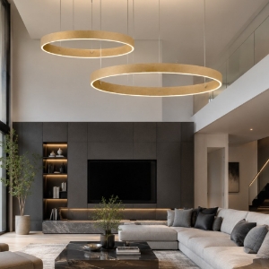 Lampadario a sospensione anelli 60-80 cm moderno oro opaco led 150w cct 3000k 4000k