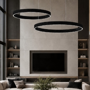 Lampadario a sospensione moderno anelli 60-80 cm nero led 150w cct 3000k 4000k