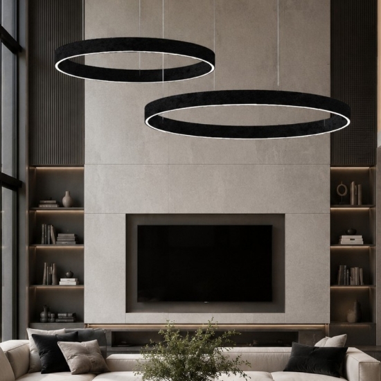 Lampadario a sospensione moderno anelli 60-80 cm nero led 150w cct 3000k 4000k