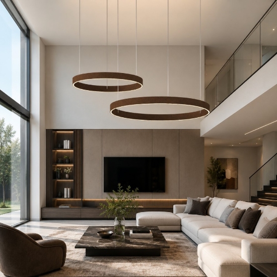 Lampadario a sospensione anelli 60-80 cm moderno ruggine led 150w cct 3000k 4000k
