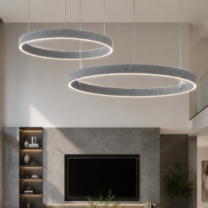 Lampadario moderno a sospensione grigio perla anelli 60-80 cm led 150w cct 3000k 4000k
