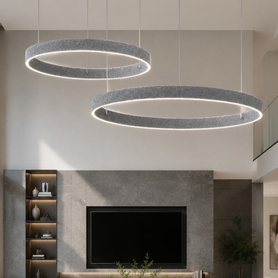 Lampadario moderno a sospensione grigio perla anelli 60-80 cm led 150w cct 3000k 4000k