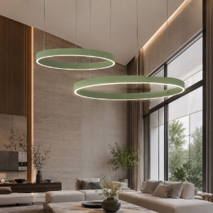 Lampadario a sospensione moderno anelli 60-80 cm verde salvia led 150w cct 3000k 4000k