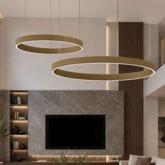 Lampadario a sospensione moderno anelli 60-80 cm sabbia led 150w cct 3000k 4000k