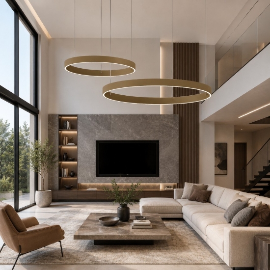 Lampadario a sospensione moderno anelli 60-80 cm sabbia led 150w cct 3000k 4000k