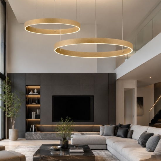 Lampadario a sospensione doppio anello 80-100 cm oro opaco led 200w cct 3000k 4000k