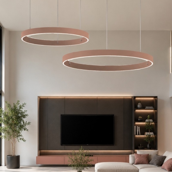 Lampadario doppio anello 80-100 cm a sospensione pesca led 200w cct 3000k 4000k
