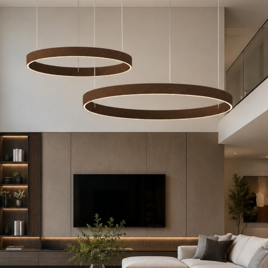 Lampadario a sospensione moderno ruggine 2 anelli 80-100 cm led 200w cct 3000k 4000k
