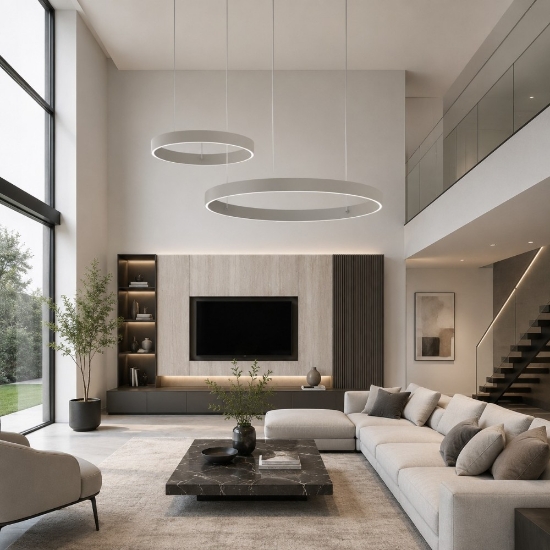 Lampadario moderno grigio perla anelli doppi 80-100 cm led 200w cct 3000k 4000k