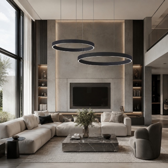 Lampadario moderno anello 100 cm antracite led 86w cct 3000k 4000k per soggiorno