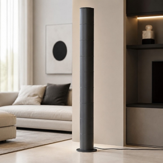Lampada da terra design nera led 49w 3000k per soggiorno stilnovo colonna