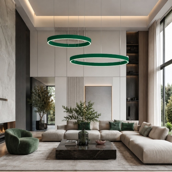 Lampadario a sospensione moderno verde anelli 40-60 cm led 95w cct 3000k 4000k