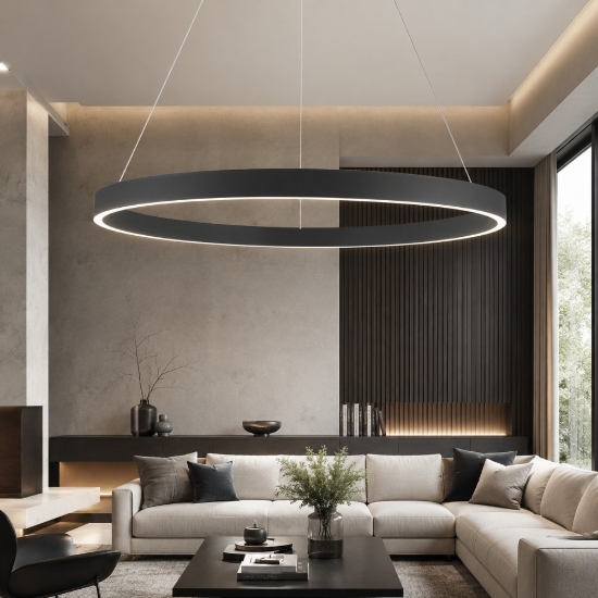 Lampadario moderno anello 100 cm antracite led 86w cct 3000k 4000k per soggiorno