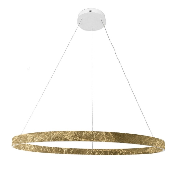 Lampadario moderno anello 100 cm foglia oro led 86w cct 3000k 4000k per salone