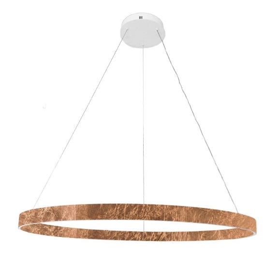 Lampadario moderno anello 100 cm foglia rame led 86w cct 3000k 4000k per salone